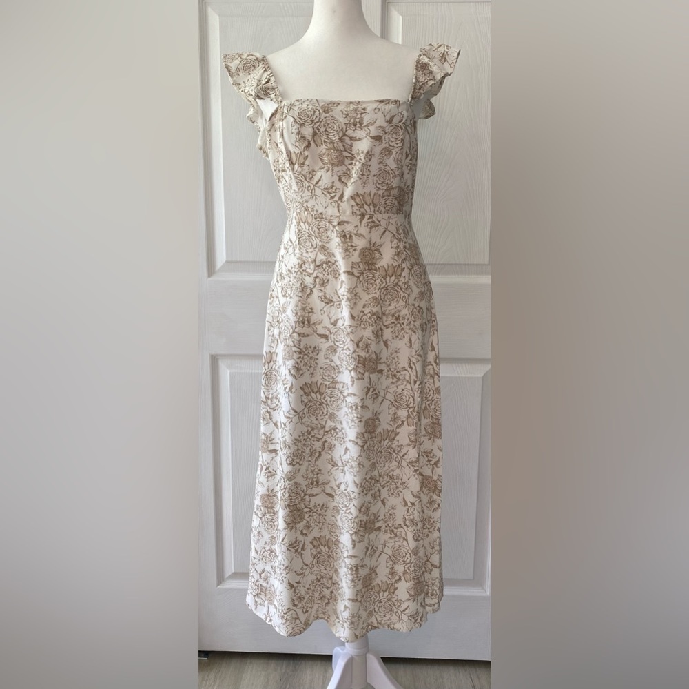 NWT Mi Ami Crezia Ruffle Strap Sleeve Dress. Linen Blend Size M